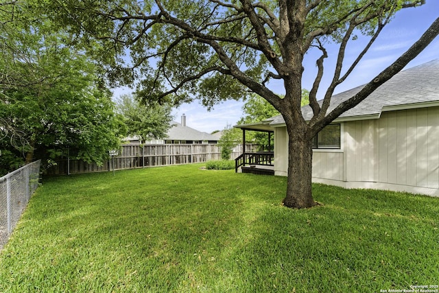 view of yard with a fenced backyard