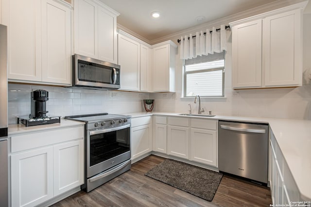 kitchen featuring a sink, light countertops, decorative backsplash, and stainless steel appliances