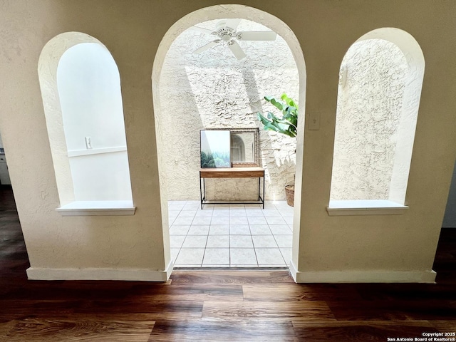 6803 Indian Lk, San Antonio, TX 78244 - interior space featuring baseboards, a textured wall, ceiling fan, and wood finished floors