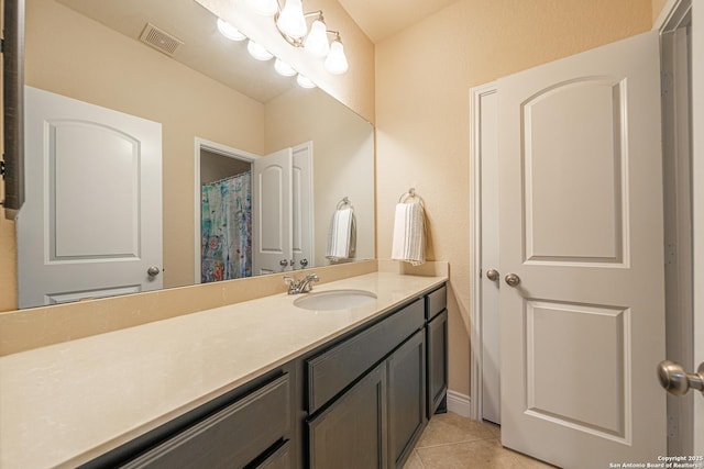 full bathroom featuring visible vents, tile patterned flooring, and vanity