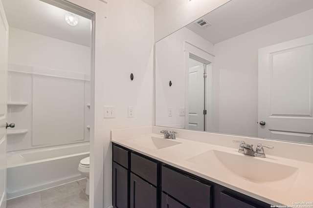 bathroom with visible vents, a sink, tile patterned flooring, and toilet
