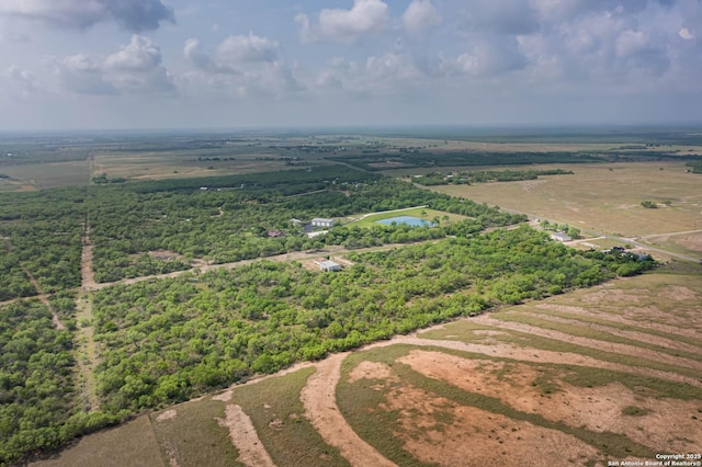 bird's eye view featuring a water view and a rural view