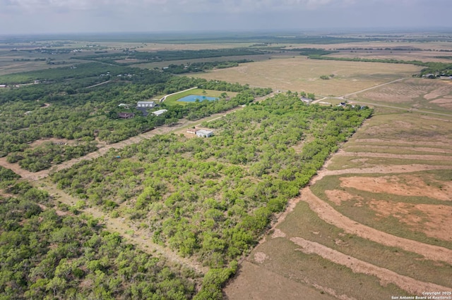 aerial view featuring a water view and a rural view