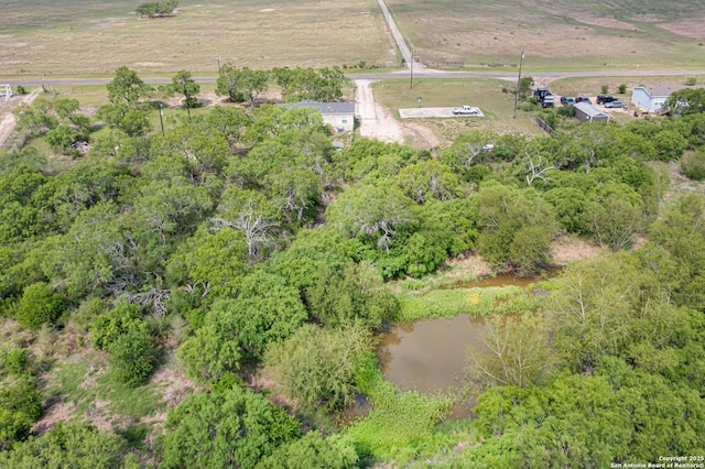 bird's eye view with a water view and a rural view