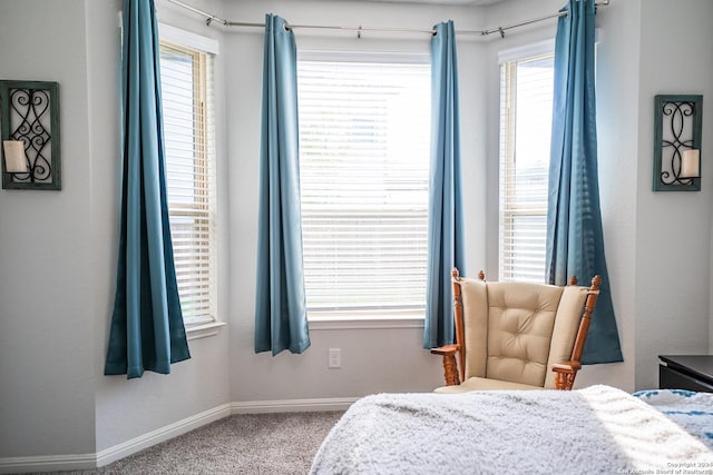 bedroom with baseboards, multiple windows, and carpet