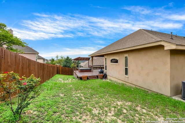 view of yard featuring a wooden deck and a fenced backyard