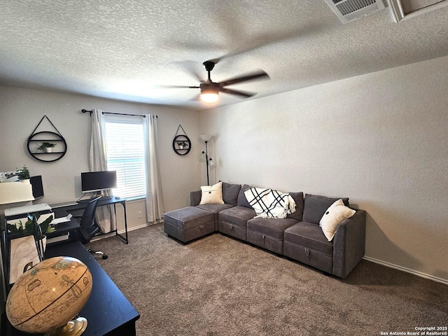 1238 Yellow Warbler Run, San Antonio, TX 78253 - carpeted office featuring a ceiling fan, baseboards, and a textured ceiling