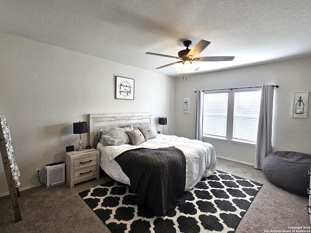 1238 Yellow Warbler Run, San Antonio, TX 78253 - bedroom with carpet flooring, a textured ceiling, a ceiling fan, and baseboards