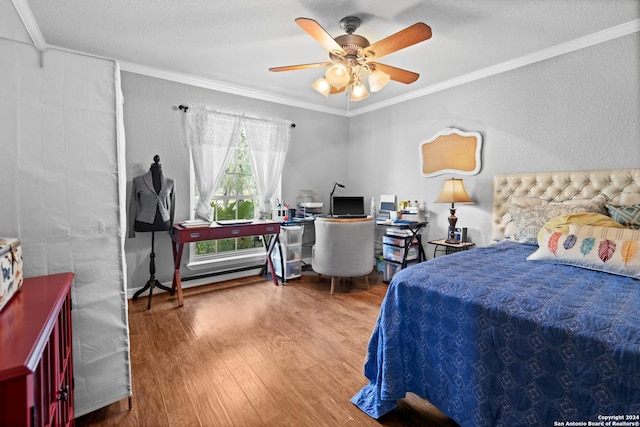 6377 County Road 659, Brazoria, TX 77422 - bedroom featuring ceiling fan, ornamental molding, and wood finished floors