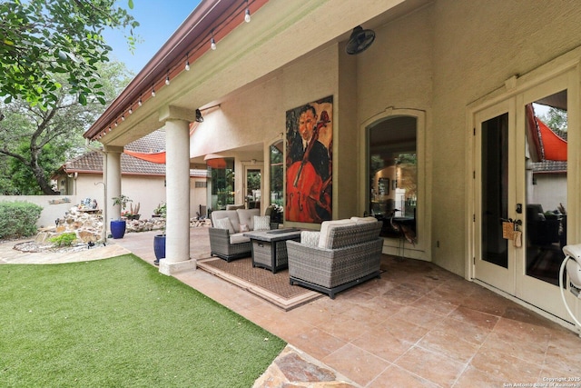 view of patio featuring french doors and an outdoor hangout area