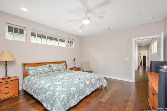 440 E Olmos, San Antonio, TX 78212 - bedroom featuring dark wood finished floors, recessed lighting, baseboards, and ceiling fan