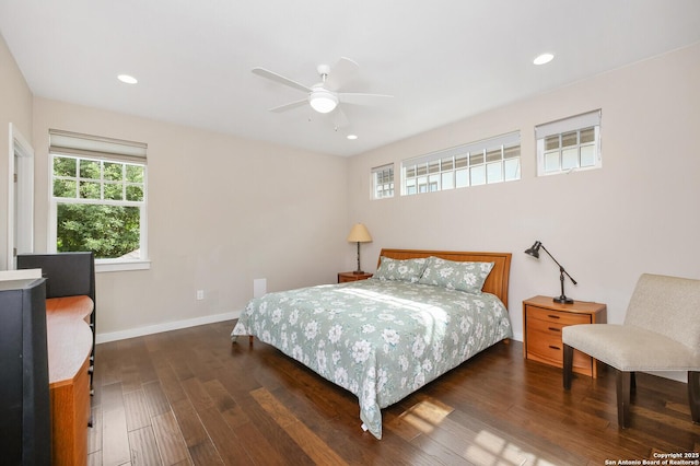 440 E Olmos, San Antonio, TX 78212 - bedroom with dark wood-style flooring, baseboards, recessed lighting, and ceiling fan
