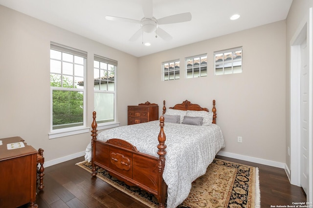 440 E Olmos, San Antonio, TX 78212 - bedroom featuring baseboards, wood finished floors, recessed lighting, and a ceiling fan