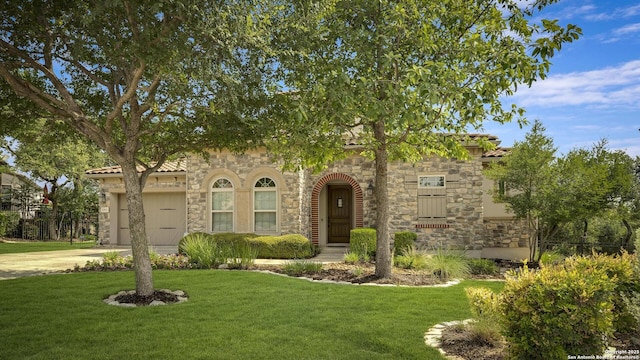 22932 Estacado, San Antonio, TX 78261 - view of front of home featuring stone siding and a front yard