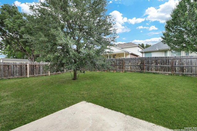 view of yard featuring a patio and a fenced backyard