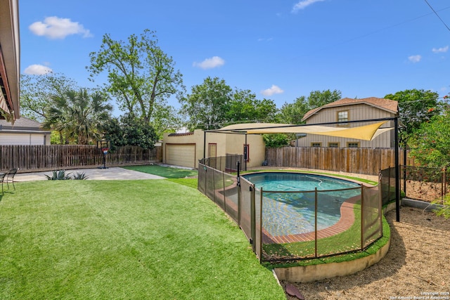 view of yard featuring a fenced in pool and a fenced backyard