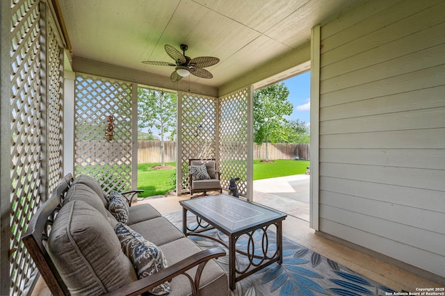 view of patio / terrace with a ceiling fan and a fenced backyard