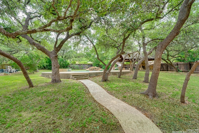 view of yard with a fenced backyard