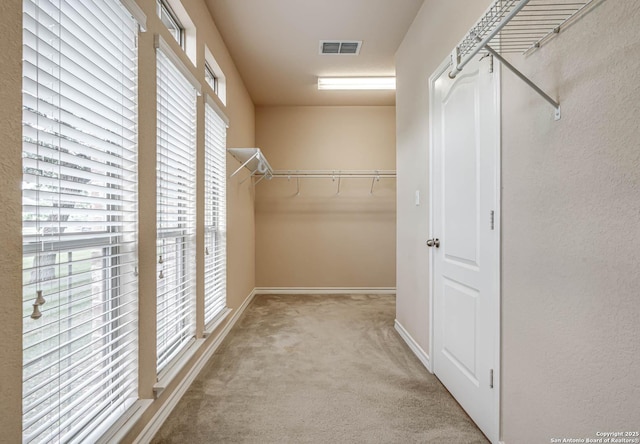 walk in closet with carpet flooring and visible vents