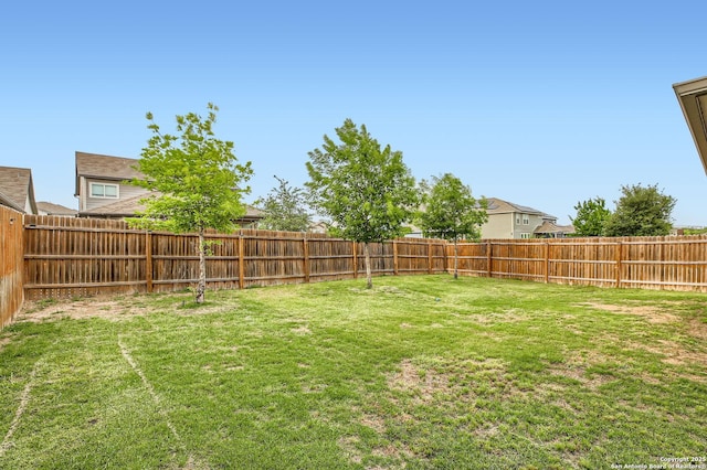 view of yard with a fenced backyard