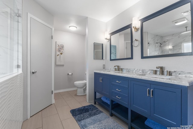 1901 Creek Mtn, San Antonio, TX 78259 - full bathroom featuring a sink, a marble finish shower, toilet, and double vanity