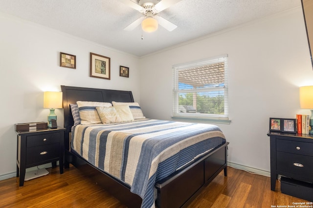 1901 Creek Mtn, San Antonio, TX 78259 - bedroom featuring ornamental molding, wood finished floors, baseboards, a textured ceiling, and a ceiling fan