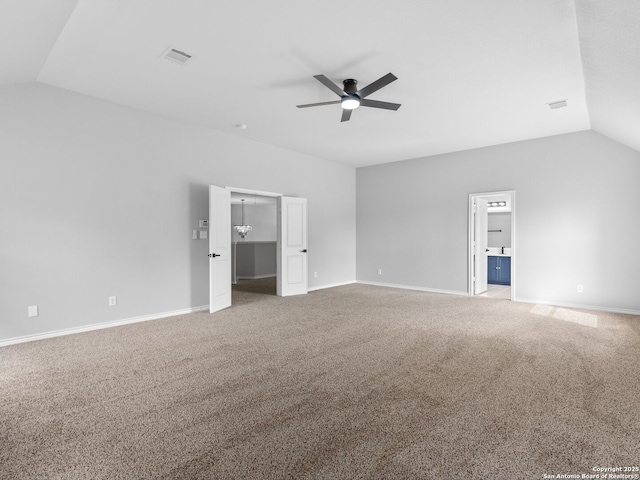 6027 Cedar Path, San Antonio, TX 78249 - unfurnished bedroom featuring visible vents, baseboards, carpet floors, and lofted ceiling