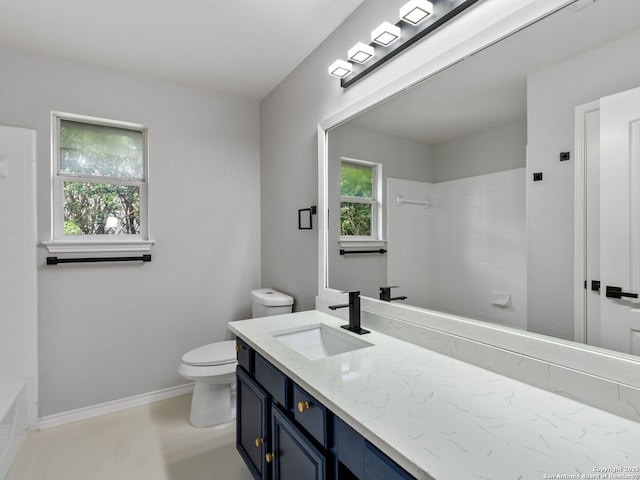 6027 Cedar Path, San Antonio, TX 78249 - bathroom featuring vanity, baseboards, shower / bath combination, and toilet