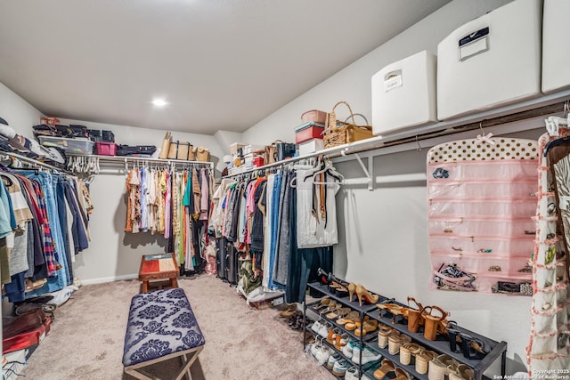 walk in closet with carpet flooring