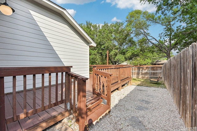 wooden deck featuring a fenced backyard