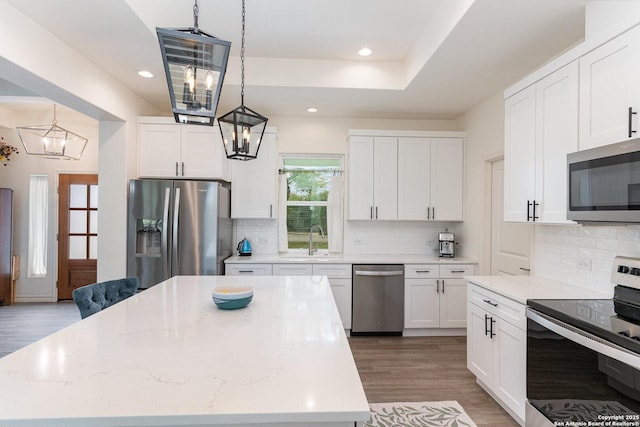1420 Persimmon Pass, Fischer, TX 78623 - kitchen featuring a sink, a chandelier, light wood-style floors, stainless steel appliances, and recessed lighting