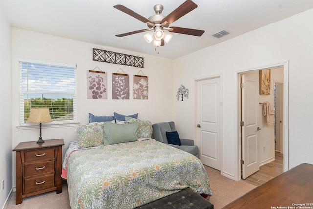 1420 Persimmon Pass, Fischer, TX 78623 - bedroom featuring visible vents, baseboards, ceiling fan, and light carpet
