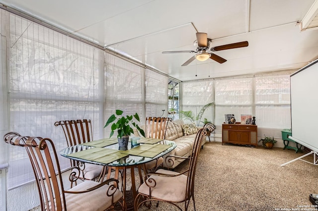 sunroom / solarium featuring ceiling fan