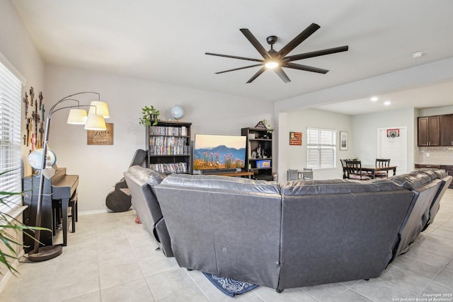 9223 Yaya, Converse, TX 78109 - living room featuring recessed lighting, ceiling fan, and light tile patterned flooring