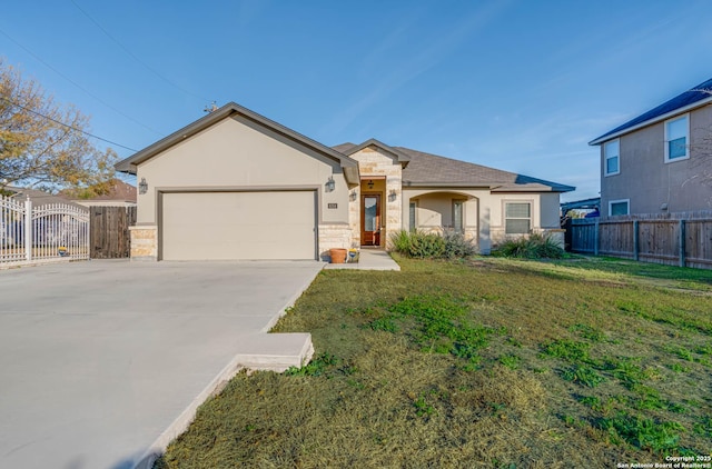 8314 Marek, San Antonio, TX 78224 - single story home featuring driveway, a front yard, a garage, stone siding, and stucco siding