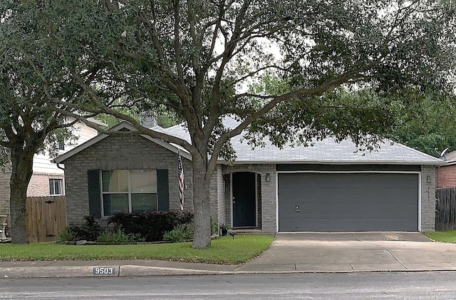 9503 Kirk Pond, San Antonio, TX 78240 - ranch-style home with fence, concrete driveway, a garage, and brick siding