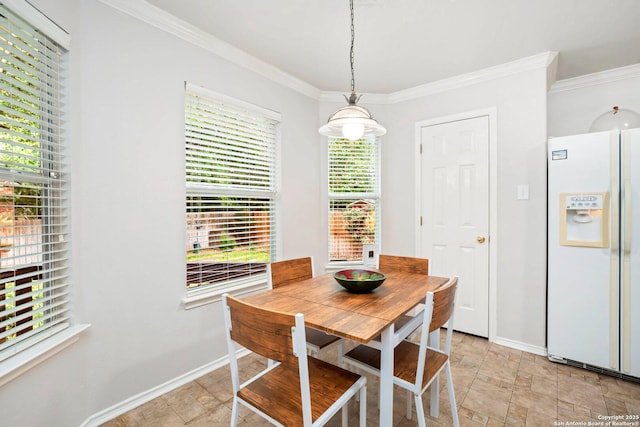 9503 Kirk Pond, San Antonio, TX 78240 - dining room featuring stone finish floors, baseboards, and ornamental molding