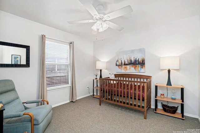 9503 Kirk Pond, San Antonio, TX 78240 - bedroom with carpet flooring, baseboards, a nursery area, and a ceiling fan