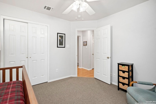 9503 Kirk Pond, San Antonio, TX 78240 - carpeted bedroom with baseboards, a closet, and ceiling fan