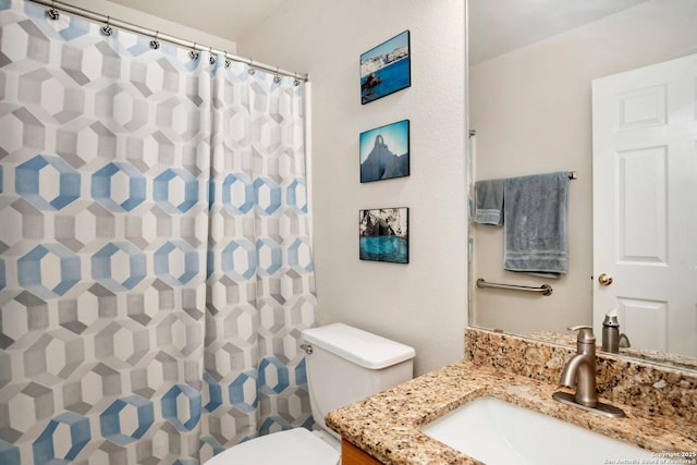 9503 Kirk Pond, San Antonio, TX 78240 - bathroom featuring toilet, vanity, and a shower with curtain