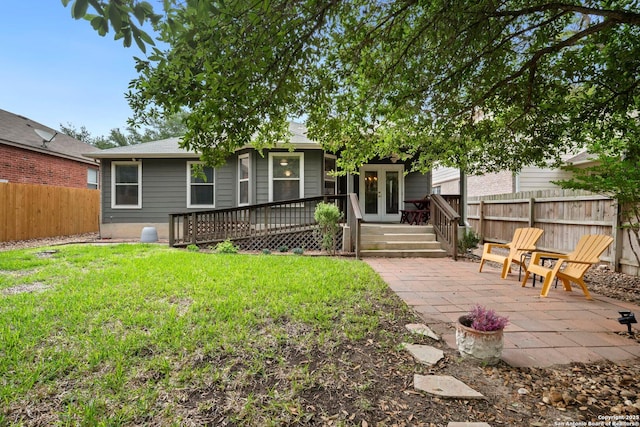 9503 Kirk Pond, San Antonio, TX 78240 - rear view of property with a patio area, a wooden deck, french doors, and a shingled roof