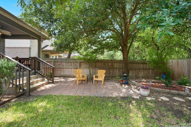 9503 Kirk Pond, San Antonio, TX 78240 - view of yard with fence, a patio, and a ceiling fan