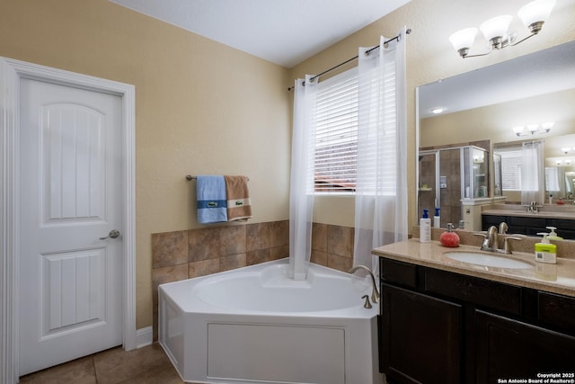 12422 Caprock Crk, San Antonio, TX 78254 - full bath with a garden tub, tile patterned flooring, a stall shower, and vanity