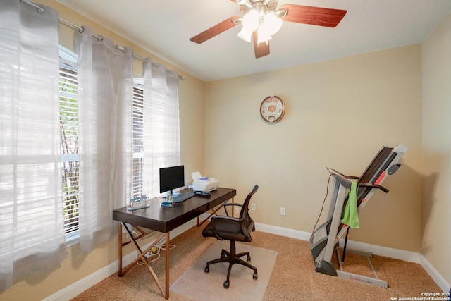 12422 Caprock Crk, San Antonio, TX 78254 - office area with carpet floors, ceiling fan, and baseboards