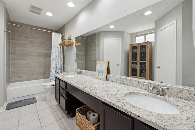 6927 Country Rose, San Antonio, TX 78240 - bathroom with a sink, tile patterned floors, toilet, and shower / tub combo with curtain