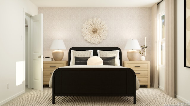 5728 Alope Way, Seguin, TX 78155 - carpeted bedroom with baseboards and wallpapered walls