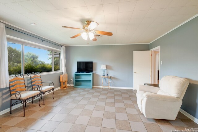 239 Sharon Dr, San Antonio, TX 78216 - sitting room featuring a ceiling fan, baseboards, and ornamental molding