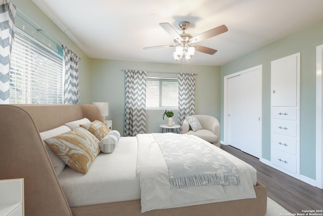 239 Sharon Dr, San Antonio, TX 78216 - bedroom with baseboards, ceiling fan, wood finished floors, and a closet