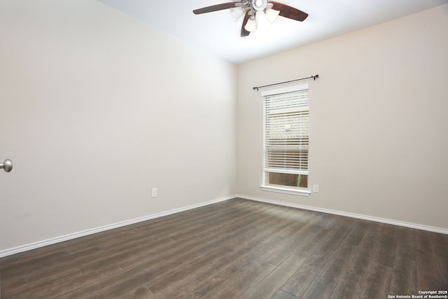 9332 Aggie Run, San Antonio, TX 78254 - empty room with a ceiling fan, baseboards, and dark wood-style floors