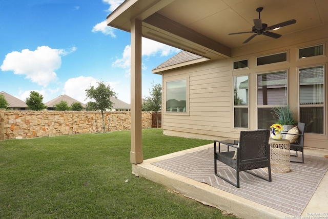 9332 Aggie Run, San Antonio, TX 78254 - view of yard featuring a ceiling fan and fence